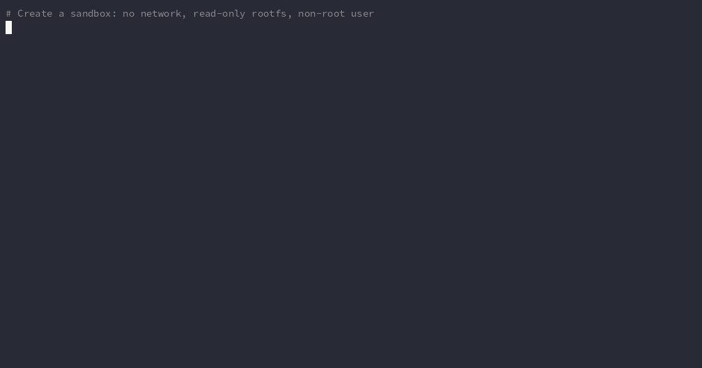 A terminal session that creates a sandbox, runs code, snapshots, breaks the workspace, rolls back, and destroys the sandbox